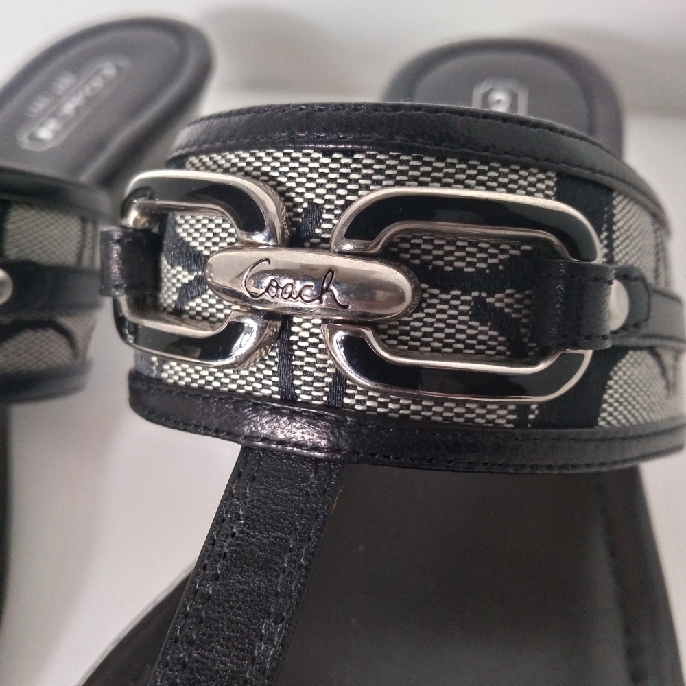 Coach Virginia Black/White/Grey Signature Wedge Sandals Size 8.5 - Picture 6 of 10